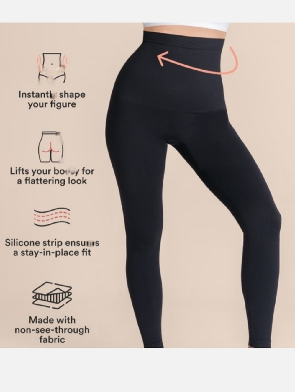 Shapermint Essentials Black Leggings Women's Large High Waisted Compression - Picture 2 of 13